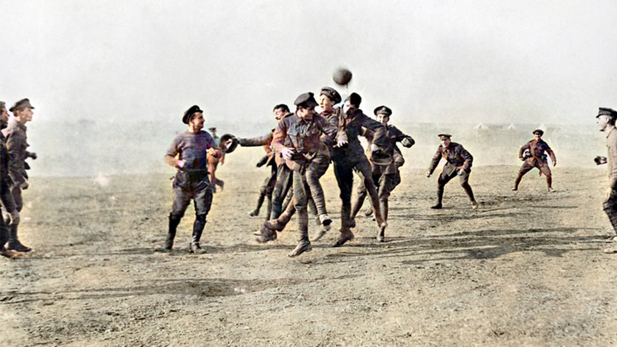 Officers and men of 26th Divisional Ammunition Train (Army Service Corps) playing football in Salonika, Greece on #ChristmasDay 1915.

In November 1915, the division was redeployed from the Western Front to the Macedonian Front, where it remained until the end of the Great War.