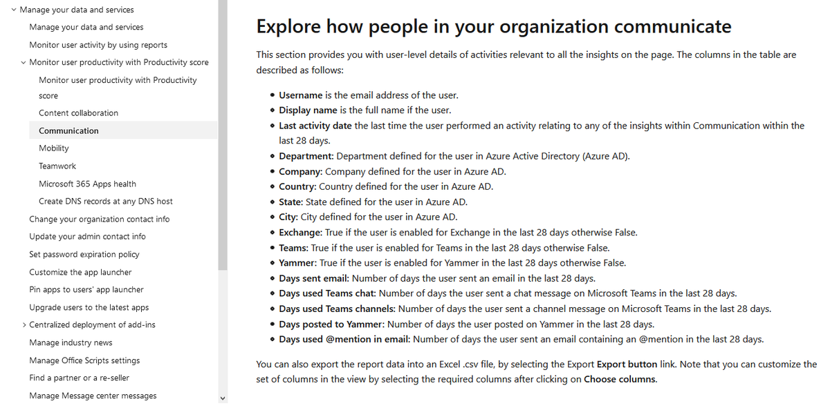 Here are some examples of employee activities 'Productivity Score' is not just recording, but also reporting at the individual employee level, according to Microsoft's own docs: https://docs.microsoft.com/en-us/microsoft-365/admin/productivity/content-collaboration?view=o365-worldwide https://docs.microsoft.com/en-us/microsoft-365/admin/productivity/communication?view=o365-worldwide https://docs.microsoft.com/en-us/microsoft-365/admin/productivity/mobility?view=o365-worldwide https://docs.microsoft.com/en-us/microsoft-365/admin/productivity/teamwork?view=o365-worldwide