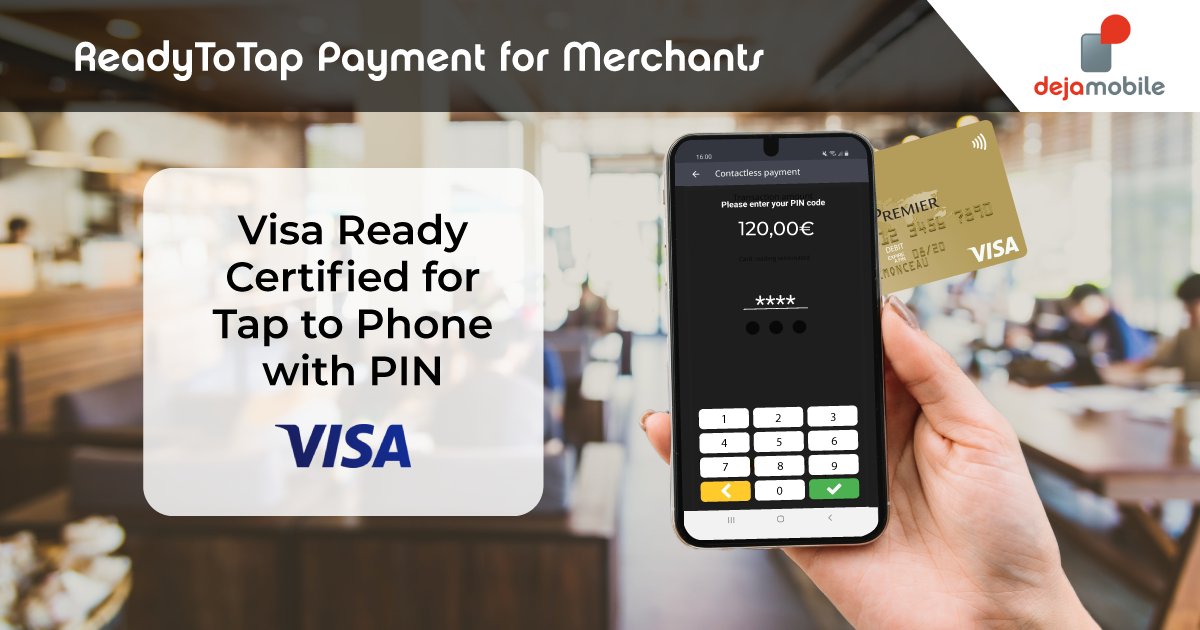 Dejamobile is proud to announce that our #TaptoPhone #ReadyToTap solution has been granted with the #VisaReady certification with PIN capture on Android devices! Dejamobile joins the small circle of <a href="/Visa/">Visa</a> partners which offer a #SoftwarePOS solution supporting the online PIN.