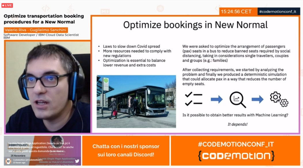 CodemotionIT's tweet photo. Ecco Guglielmo Sanchini e @ValerioRiva di @IBMItalia con il talk "Optimize transportation booking procedures for a New Normal" ora su >>> #CODEMOTIONCONF_IT https://t.co/BXTvhTDa8Q