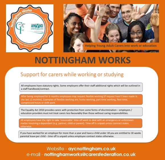 carersfedayc's tweet photo. If you are an :-
* #adultYoungCarer (age between 16-29)
* #NEET (Not in Education, Employment or Training)
* living #Nottingham
For support e-mail us at -nottinghamworks@carersfederation.co.uk or visit
https://t.co/JN1sFPfW8C
#carersrightsday #nottinghamworks #carers https://t.co/WKTeJJTy6q