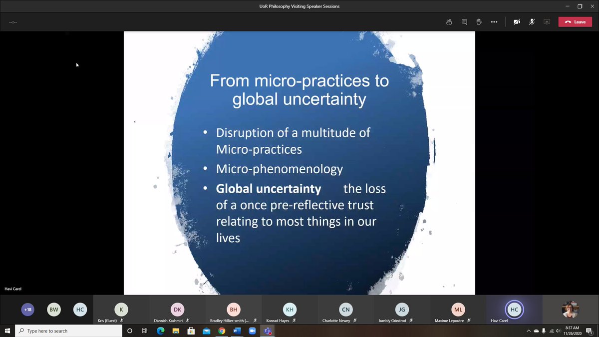 Loads of micro-practices are disrupted, simultaneously: elbow bump replaces hand shake, but also how to celebrate religious festivals and to worship, holidays, meetings, school, social gatherings of any kind or size etc. Small changes, pervasively disrupted--->global uncertainty.