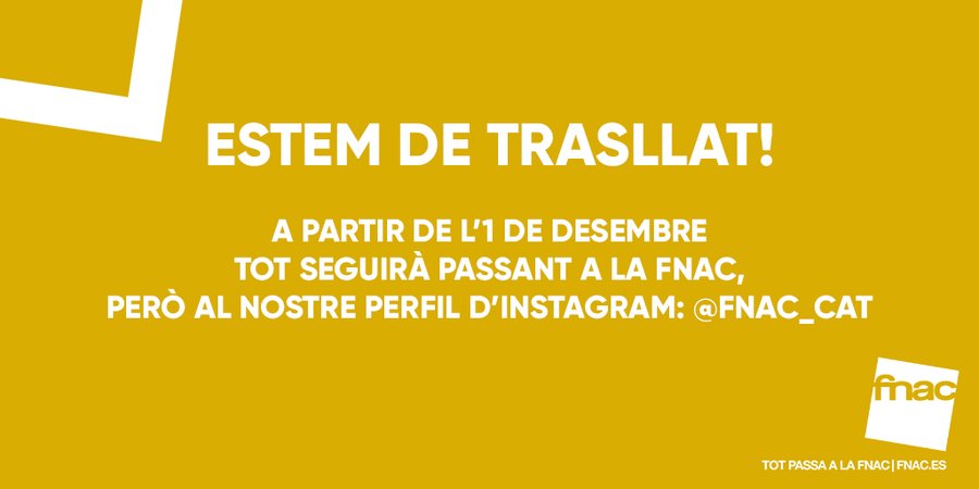 🕐🎇 Diuen que any nou, vida nova 🙈 Nosaltres ho posem en pràctica una miqueta abans A partir de l'1 de desembre, us llegim a través d'Instagram! 
👉Ja pots començar a seguir-nos al perfil instagram.com/fnac_cat/
👀 Estigueu atents!