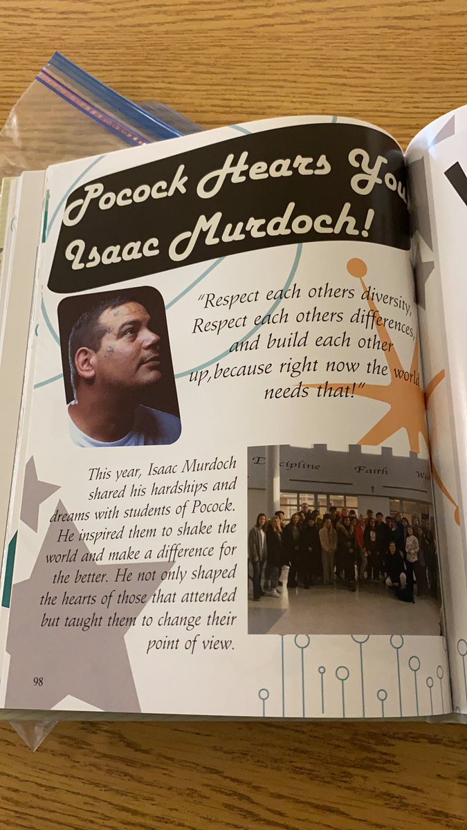 pocockchaplain's tweet photo. @IsaacMurdoch1 Wanted to share this page from our yearbook with you. You greatly impacted our students with your words. https://t.co/FsjtFm9k5t