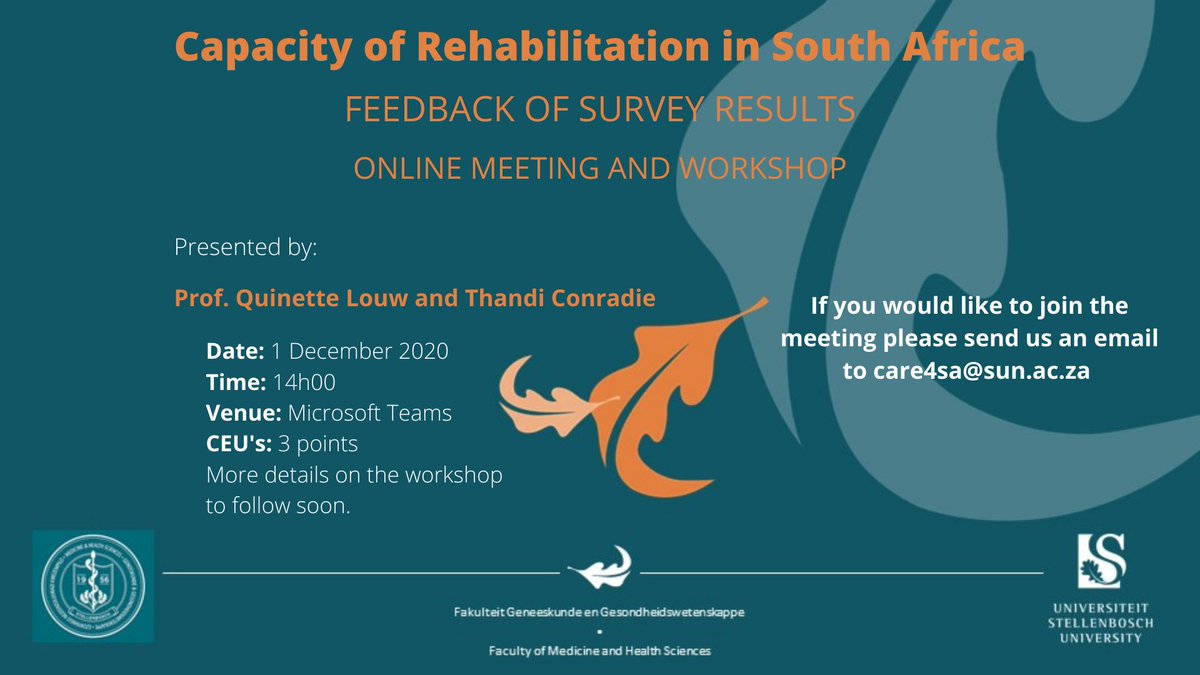 CaRe4SA's tweet photo. We will be holding an online meeting to provide feedback on the data we have collected for all Limpopo therapists.
#limpopo 
@RehabforAllSA https://t.co/Dpp3he5tJk