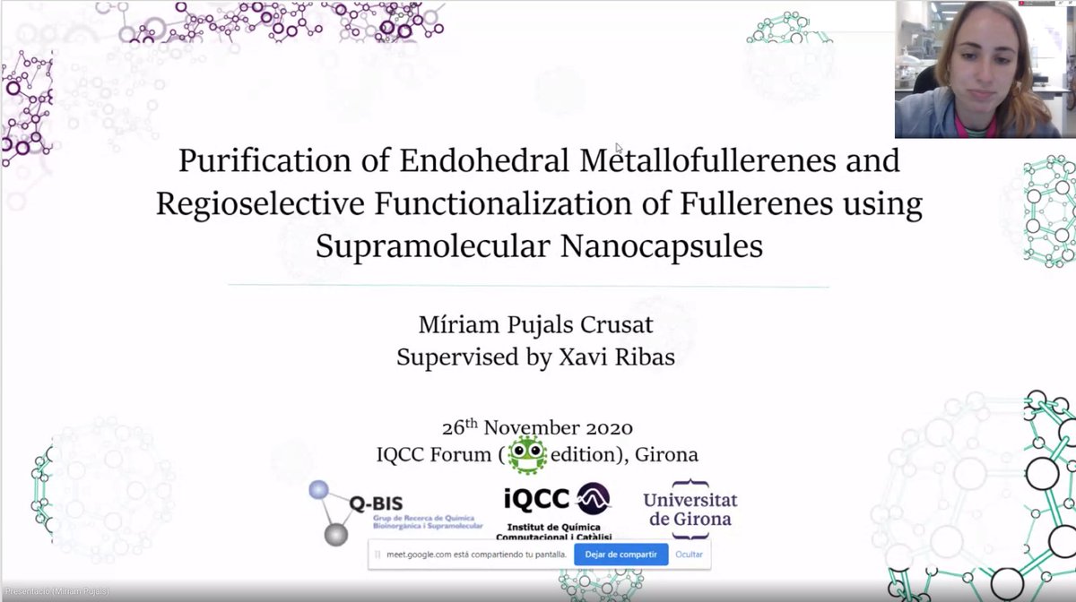 .@miriampucr, a PhD student in our group, opens a new edition of #IQCCForum showing her research about supramolecular nanocapsules and fullerenes.
@IQCCUdG @UdGRecerca