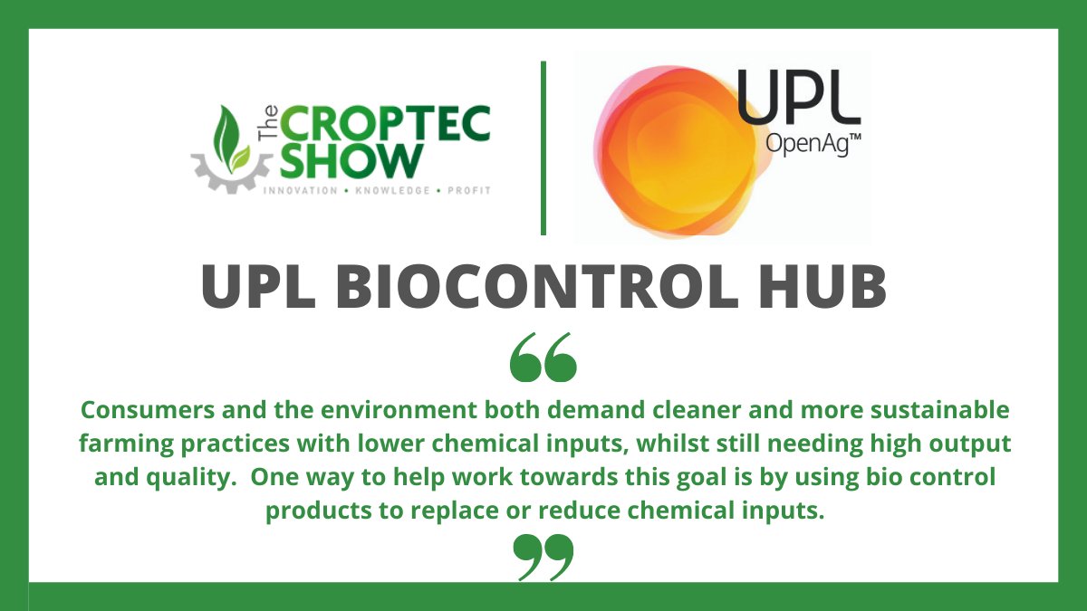 CropTecShow's tweet photo. Using BioControl products can remove or reduce chemical inputs while maintaining high output and quality. Visit the @UPL_UK @UPLLtd Bio Control hub to find out more: https://t.co/cZ54mbRJS2 https://t.co/IGQubtYF5S