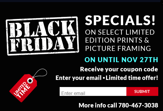 PicThisGallery's tweet photo. Black Friday Specials!
We have specials on select limited edition prints and picture framing. 
Enter your email on our website to receive you coupon code. 
#picturethis #larsonjuhl #custompictureframing #yegblackfriday #yeggiftgiving #supportlocalbusiness #shpk  #ShopLocalSHPK https://t.co/MgIVBq4FcB