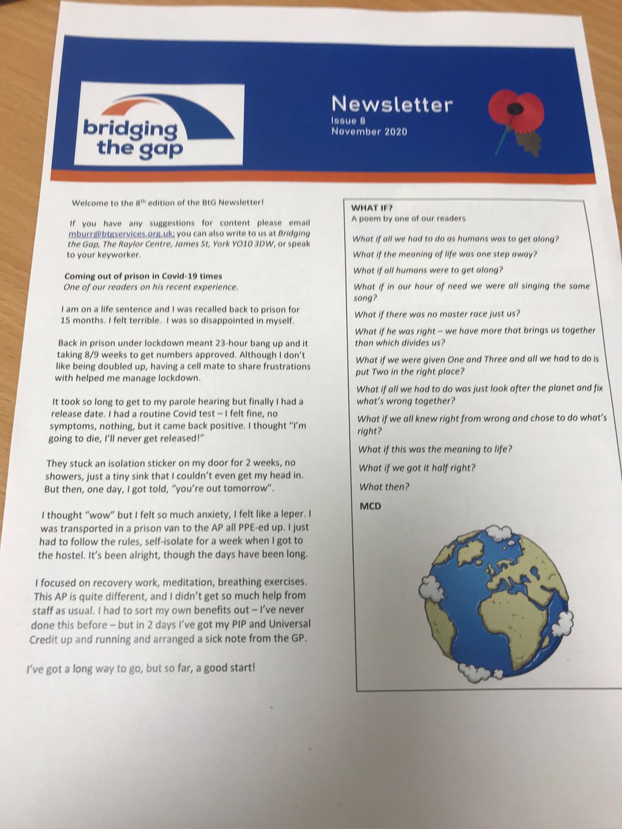 A huge thank you to our clients who have contributed to our November Newsletter. A powerful account of leaving prison in COVID times and a moving poem.Another quiz and jokes too@NPSNEPD@HullProbation@NPS_NorthYorks#HMPPS