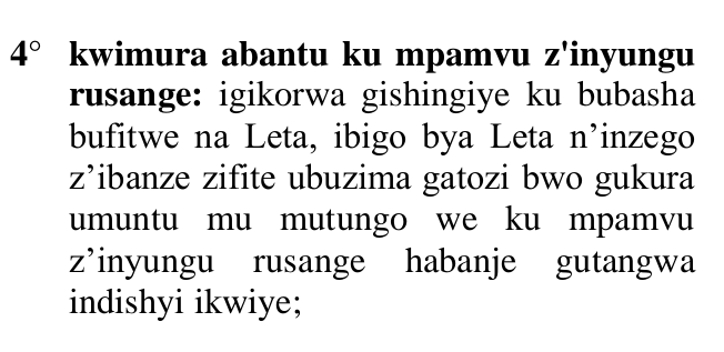 TalkLawRw's tweet image. Umuntu wimurwa mu mutungo we ku mpamvu z'inyungu rusange ABANZA GUHABWA #indishyi #ikwiye

Iyi ishobora kuba #amafaranga y’u #Rwanda, cg ubundi buryo bwumvikanyweho HAGATI y’uwimura n’uwimurwa

=Igihe byumvikanyweho uwimurwa ashobora guhabwa icumbi aho kwishyurwa

#RwOT #Rwanda