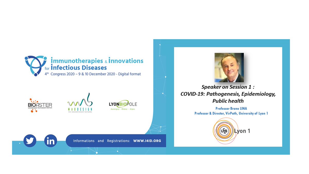 I4IDCongress's tweet photo. Participation of Prof. @brunoLina on #COVID-19 #Virpath @UnivLyon1 at 4th Immunotherapies & Innovations for Infectious Diseases Congress –Dec 9-10 in #virtual. More info: https://t.co/OjwR411EVt
#fightingdiseases #covid19research #infectiousdisease #immunotherapies https://t.co/TyKlFu2Nk1