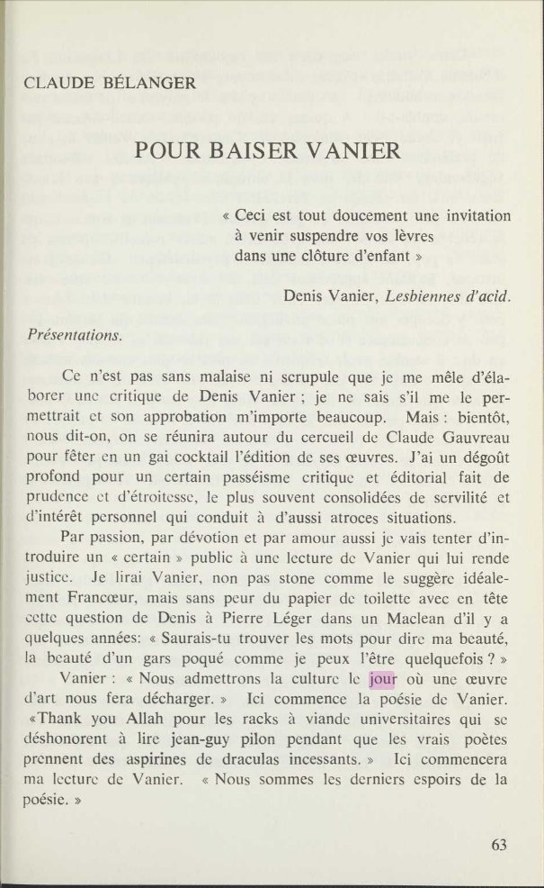DenisVanier's tweet photo. Pour baiser Vanier

Dans le magazine La barre du jour de l'hiver 1973, ce texte critique de Claude Bélanger est fort intéressant.

Disponible et numérisé : https://t.co/NxJ6oQzX43 https://t.co/nlXy61HDTS
