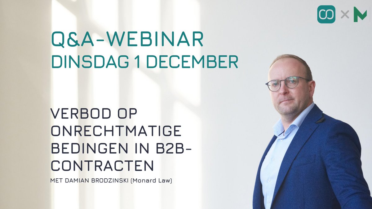Contractify_'s tweet photo. ⚠️Vanaf 01/12 kan je bepaalde clausules niet meer gebruiken in B2B-contracten. 
❔Welke clausules? Wat is de impact op je contracten? Hoe stel je contracten conform de wet op? Ontdek het in onze webinar 01/12, 9u. Schrijf je nu in voor deze unieke sessie: https://t.co/eI4RxbonH7 https://t.co/exY9clOaMu