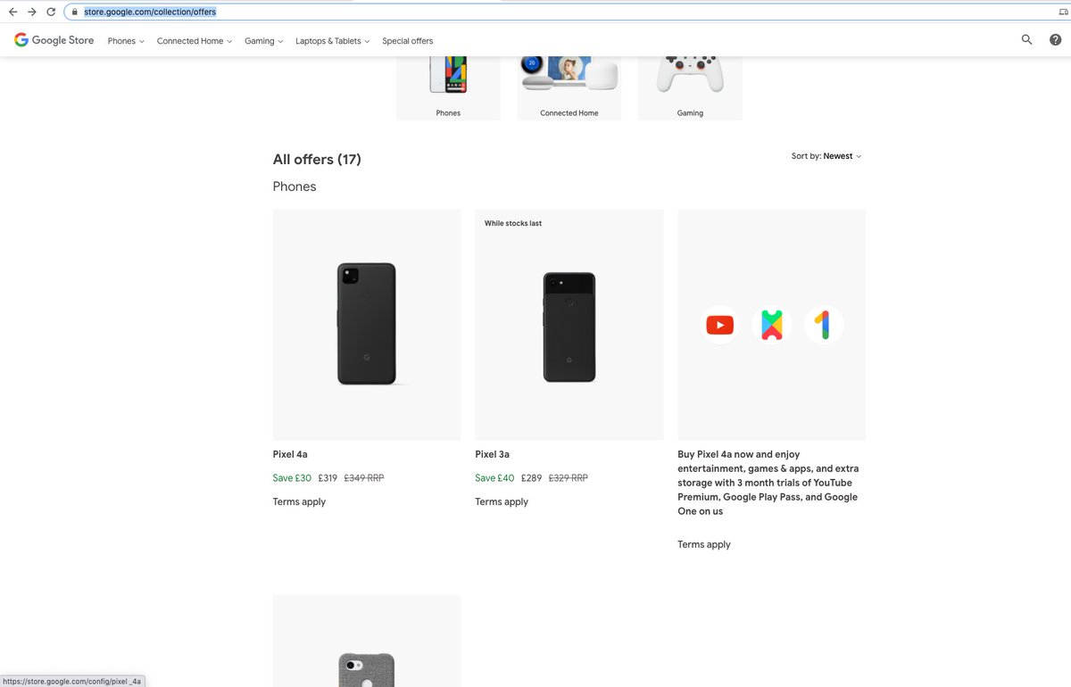 GrahamCornell's tweet photo. @GoogleUK you have an unwanted space in the link to your Pixel 4a in your UK store's Black Friday Page (see screen shot) #DoIGetAFreePixel? ;) https://t.co/S3yYA9haIS