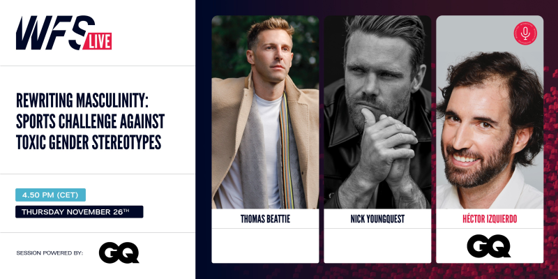 GQSpain's tweet photo. En una hora, a las 16:50, 'Reescribiendo la masculinidad: los retos del deporte frente a los estereotipos tóxicos de género'. Con @nick_youngquest y @IamTomBeattie en @WFSummit

https://t.co/nBpA3XiFrM https://t.co/J9SPPL3cpZ