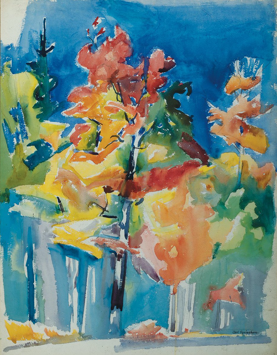 Barridoff's tweet photo. Happy Thanksgiving from Barridoff Galleries! Wishing you and yours a safe &amp; memorable holiday!

Pictured is a watercolor by Carl Sprinchorn. Enjoy the beautiful foliage he depicts here. We hope you feel the spirit of Maine wherever you may be!  #thanksgiving2020 #barridoff #maine https://t.co/MX8i7xaWBu