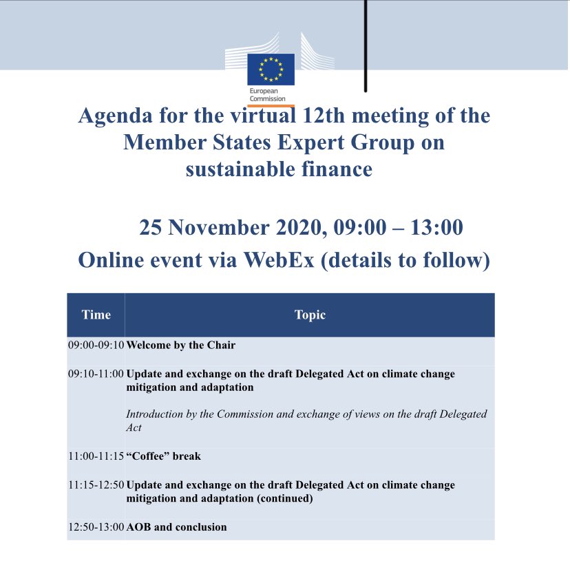 MartinSpolc's tweet photo. A rich agenda and great debate at the @EU_Commission’s Member States Expert Group on #SustainableFinanceEU on #EUTaxonomy delegated act, the Renewed Strategy, the Platform, non-financial reporting, #EUGreenBond, int.cooperation via #IPSF. Parallel talks ongoing with @Europarl_EN. https://t.co/uSSHFoJgOn