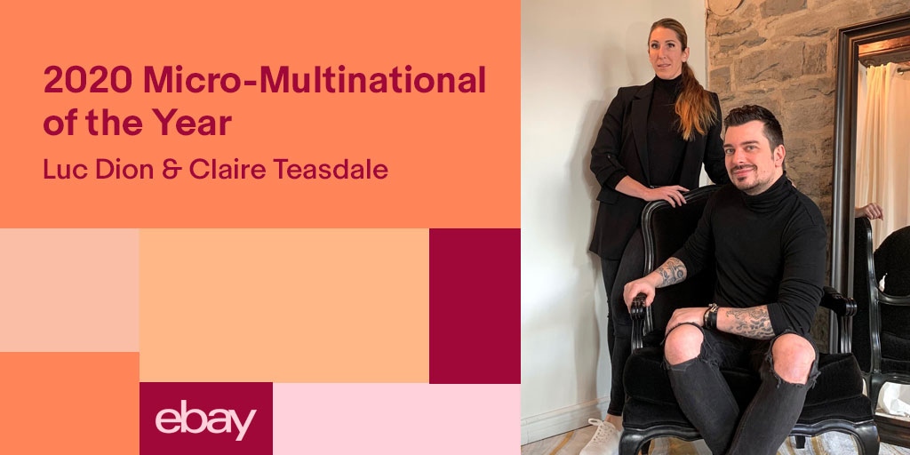 eBayCanadaBiz's tweet photo. We are thrilled to announce the winners of eBay Canada’s Micro-Multinational award: Congratulations Luc Dion &amp; Claire Teasdale of Boutique LUC.S on your incredible success! Thank you for providing a sustainable and accessible way to shop luxury on eBay. #eBayCAAwards2020 https://t.co/AkL774oPTa