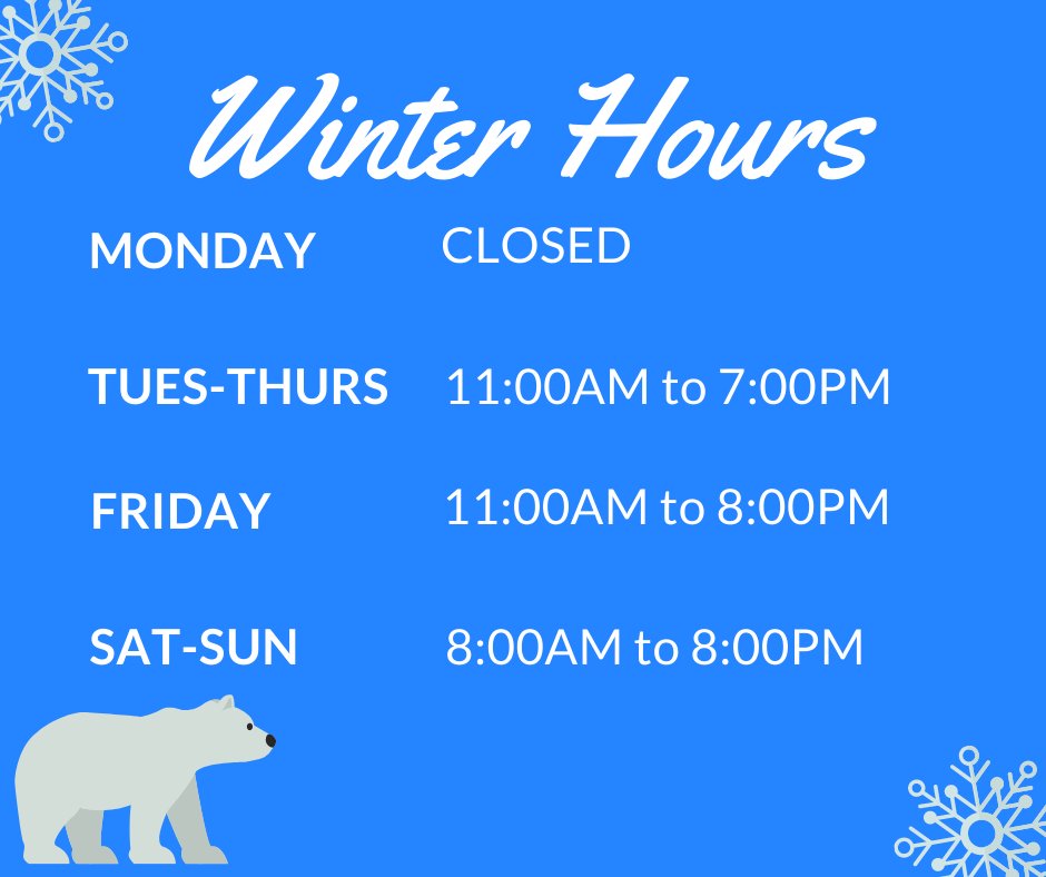 We open back up tomorrow! Friday November 27th at 11AM the restaurant will re-open with winter hours.