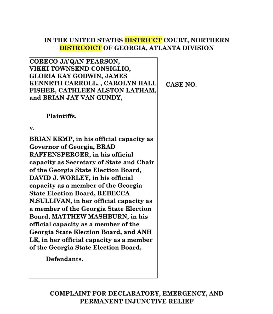 Marc E. Elias on Twitter: "🚨NEW: Sidney Powell files an odd election  lawsuit in Georgia. Evidently the Kraken doesn't use spell-check.… "