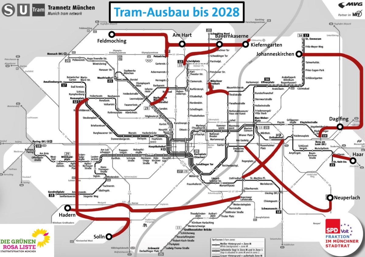Fünf neue #Tram-Trassen werden @GrueneRathaus_M und <a href="/RathausSPD/">SPD-Fraktion im Münchner Stadtrat</a>  beantragen - bis 2028 könnten Züge  u.a. nach #Neuperlach Zentrum, auf der #Welfenstraße, nach Haar und auf der #Brudermühlbrücke fahren #München