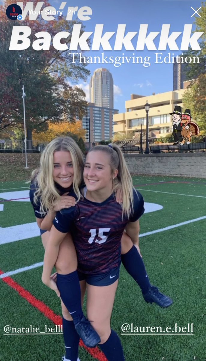 DuqWSoccer's tweet photo. Lauren and Natalie Bell are taking over our Instagram story for a special Thanksgiving takeover, make sure you check it out! ⚽️🔴🔵 @duqwsoccer. #GoDukes https://t.co/ImwFUP8GQU