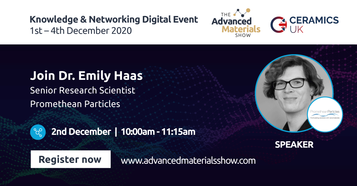 MaterialsShow's tweet photo. We're excited to welcome Dr. Emily Haas, Senior Research Scientist at @ProParticles as one of our top-flight panellists.

Don't miss her talk at our FREE Knowledge &amp; Networking Digital Event next week!

Register: https://t.co/lF4Mz20Ehr

#AMS20 #BCS20 #CUK20 #VEX20 #KN2020 https://t.co/U2NcmuwU6t