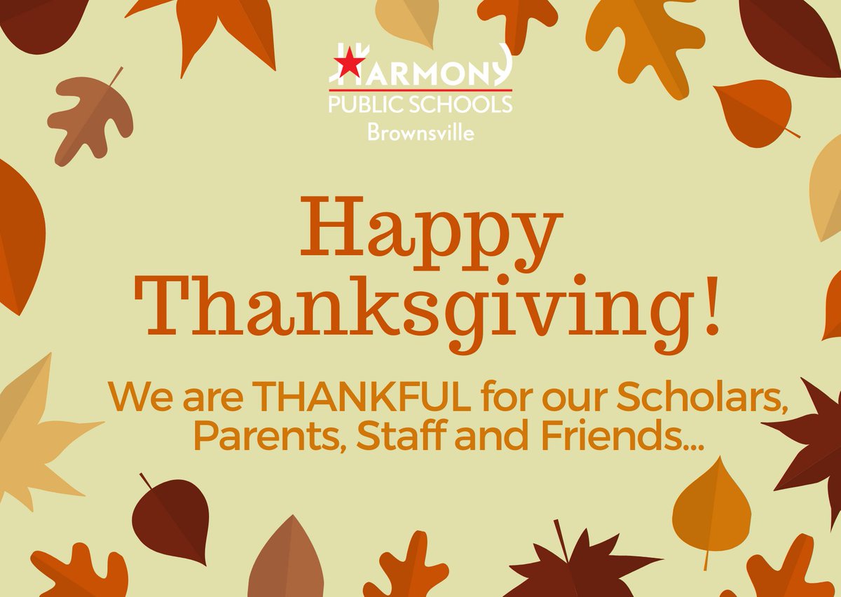 Wishing all our scholars, families, friends and our Harmony staff and wonderful #Thanksgiving2020 #TogetherinHarmony