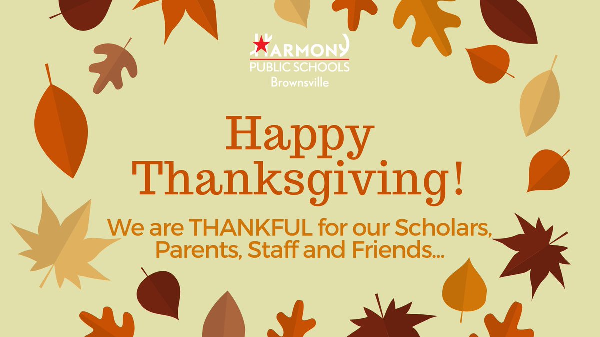 Wishing all our scholars, families, friends and our Harmony staff and wonderful #Thanksgiving2020 #TogetherinHarmony