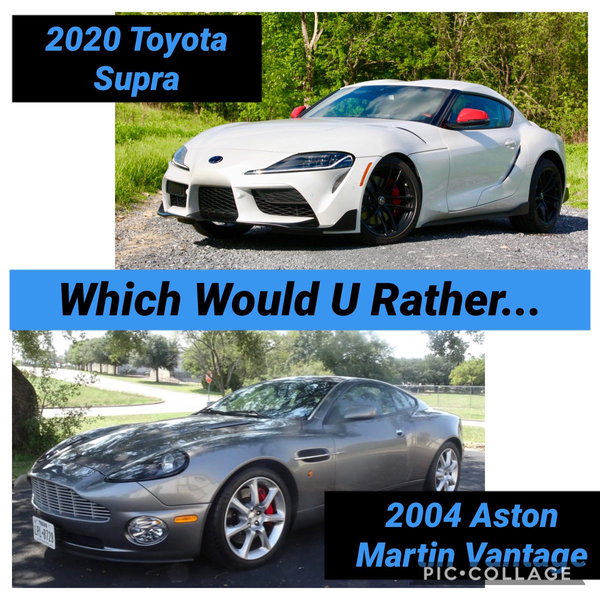 jaylikescars's tweet photo. It’s time for a Jay Likes Cars: Which Would You Rather?!

Which would you rather spend 50k on? #ToyotaSupra or #AstonMartinVantage? https://t.co/hng2IfW9d7