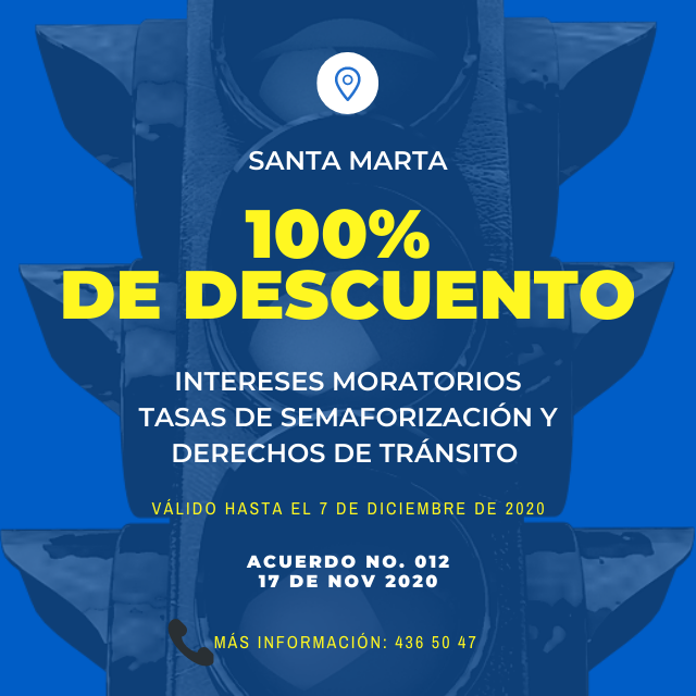 📍SANTA MARTA 📢 ¡APROVECHA ESTA OPORTUNIDAD! 
Si tienes pendiente el pago de TASAS DE SEMAFORIZACIÓN Y DERECHOS DE TRÁNSITO, correspondientes a los períodos 2019 y anteriores ¡ESTA INFORMACIÓN TE PUEDE INTERESAR!