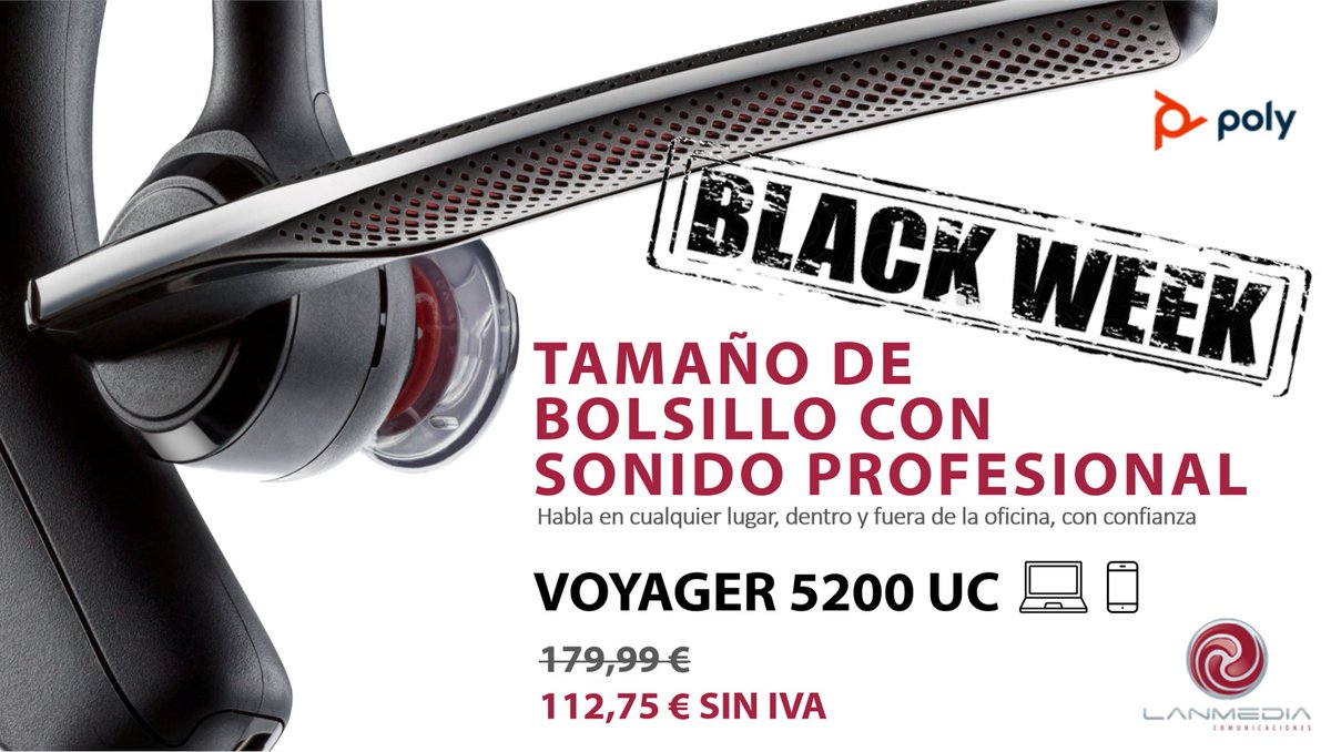LanmediaCom's tweet photo. 🎧Comienza BLACK WEEK en #Lanmedia: VOYAGER 5200 UC con estuche de carga de 
@PolyCompanyEMEA ,¿estás listo para trabajar en remoto?
❗️Promoción válida hasta el 4 de diciembre en https://t.co/PJrkOhwsaZ
Consulta nuestro catálogo de dispositivos https://t.co/5WQoXH5qXo

#BlackWeek https://t.co/ITqG3lIU8y