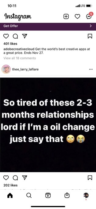 Lol I&rsquo;m not a damn oil change https://t.co/tpnG9g30Dc
