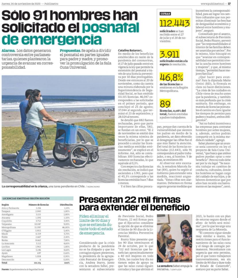 Postnataldeeme1's tweet photo. Hoy seguimos esperando  respuesta a #90DíasNoSonSuficientes,  @PublimetroChile publicó nuestra demanda al pedido de #ExtensionPostnatalDeEmergencia
A más de un mes de haberse terminado la LMPP, cuánto más debe pensar el Sr. @sebastianpinera para responder a una demanda legitima? https://t.co/uw9bhwa7Ap