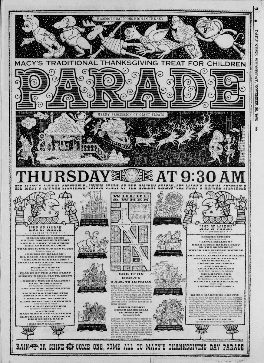county_band's tweet photo. Happy Thanksgiving from the Colonel Band! We hope you enjoy a great holiday with what has been a different and difficult year. Many blessings to you and yours. 

*Fun Fact*
In 1975, the Colonel Band participated in the Macy’s Thanksgiving Day Parade. 
(Below is the parade lineup) https://t.co/LHjgVMqx9l