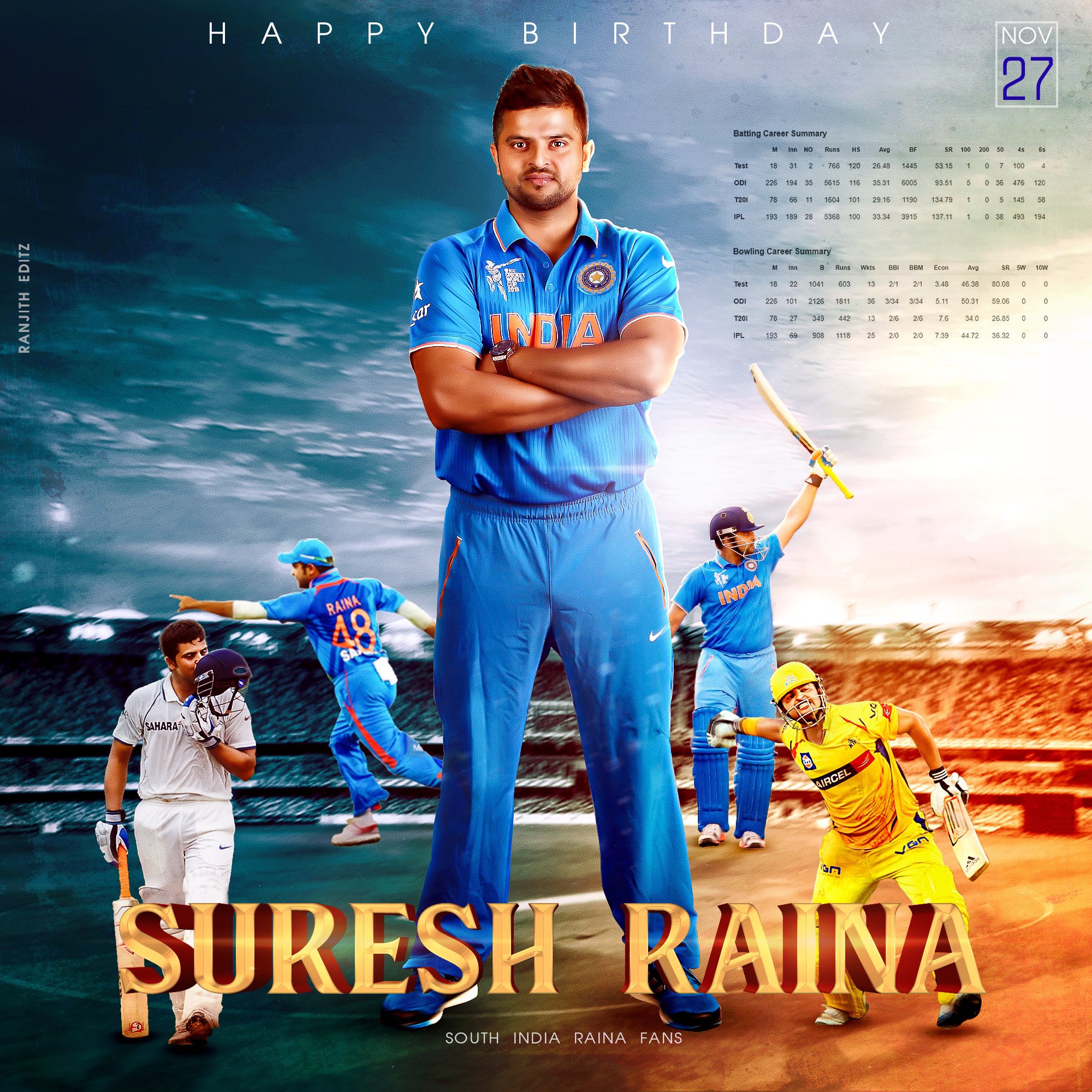 Term \"Raina Hai Na\" , he coined it with his hard work.
Happy Birthday Suresh Raina    