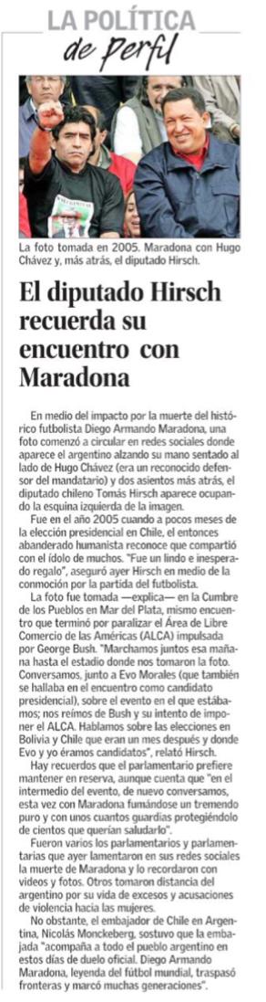 Junto al gran Maradona, en la cumbre de los pueblos en Mar del Plata. Marchamos rechazando la visita de Bush en la que pretendía imponer el ALCA. 
Además de ser el mejor futbolista de todos los tiempos, siempre estuvo comprometido con los pueblos de Latinoamerica.