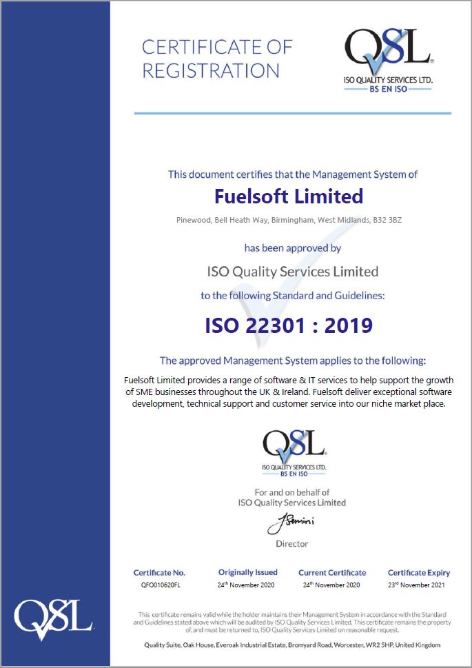 Fuelsoft's tweet image. We have been busy here at Fuelsoft again! We are proud to announce that we have now been certified for ISO 27018 - IT Security Techniques and ISO 22301 - Business Continuity Management. These are in addition to our other two existing ISO's 27001 and 9001.  #alwaysimproving