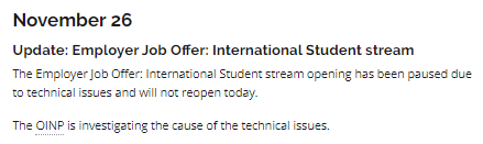 rekaillp's tweet photo. #OINP International Student Stream NOT opening today, due to technical difficulties. For details, see link below. 
https://t.co/d9oXQasYc8 #CdnImm #ONImm https://t.co/FxiMpJNqDv