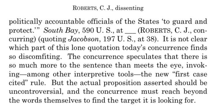 Here’s Roberts’ full response to Gorsuch, which includes a defense of the three liberal justices (whose integrity Gorsuch impugns). It’s a pretty devastating retort.  https://www.supremecourt.gov/opinions/20pdf/20a87_4g15.pdf