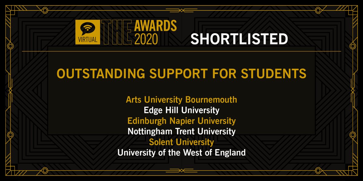 Fingers and toes crossed for our therapy and mental health team who are shortlisted for the 'outstanding support for students category' at tonight's annual #THEAwards! #WeAreSolent