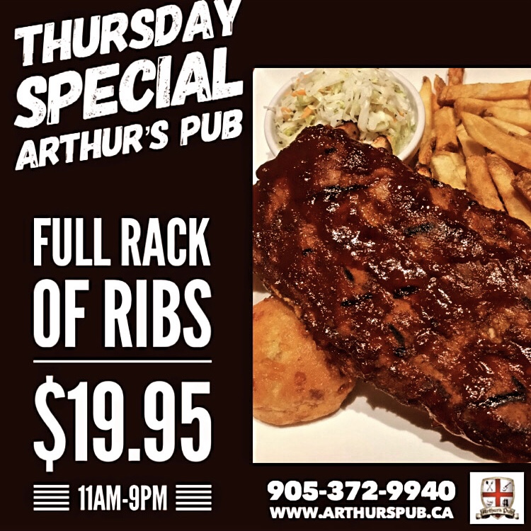 Time to get #saucy all day Thursday @Arthurs_Pub
$19.95 for a whole rack of #babybackribs & $5 pints of @Budweiser #alldaythursday #ribspecial #falloffthebone #bbq #draughtbeer #publife #eatdrinksocialize #cobourg https://t.co/HQ7RskE4O3