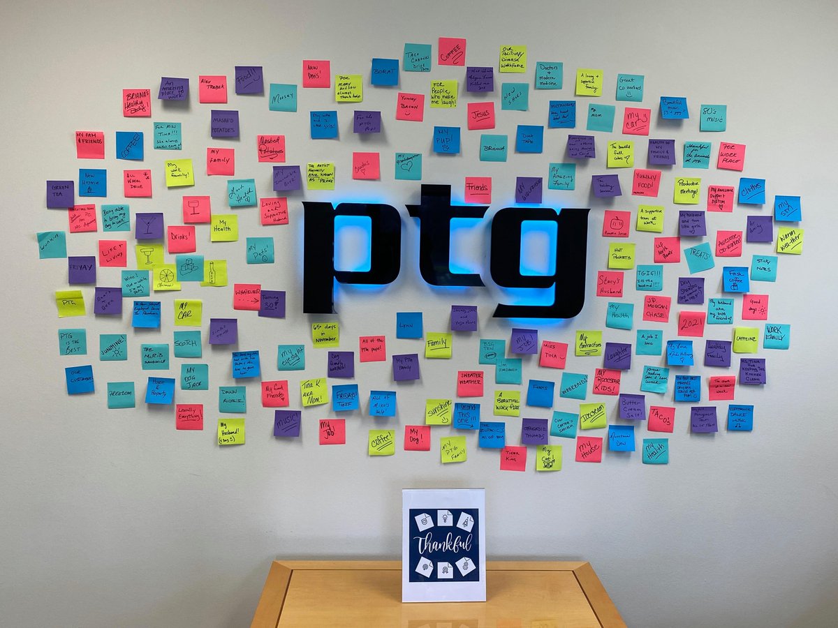 While 2020 has thrown each and every one of us for a loop, we still value today as a day of thankfulness. Accordingly, the offices of PTG assembled a #ThankfulWall so that all our employees could reflect upon and share what we're thankful for this year.