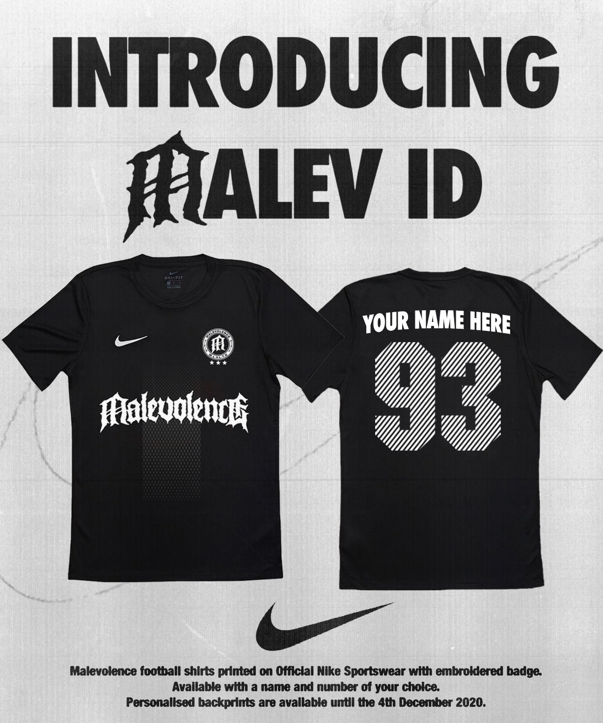 MALEVOLENCE on Twitter: "Introducing Malev🆔 Official football shirt with fully embroidered badge. Available with a NAME and NUMBER of your choice. Or no back print at all. Personalised back prints will