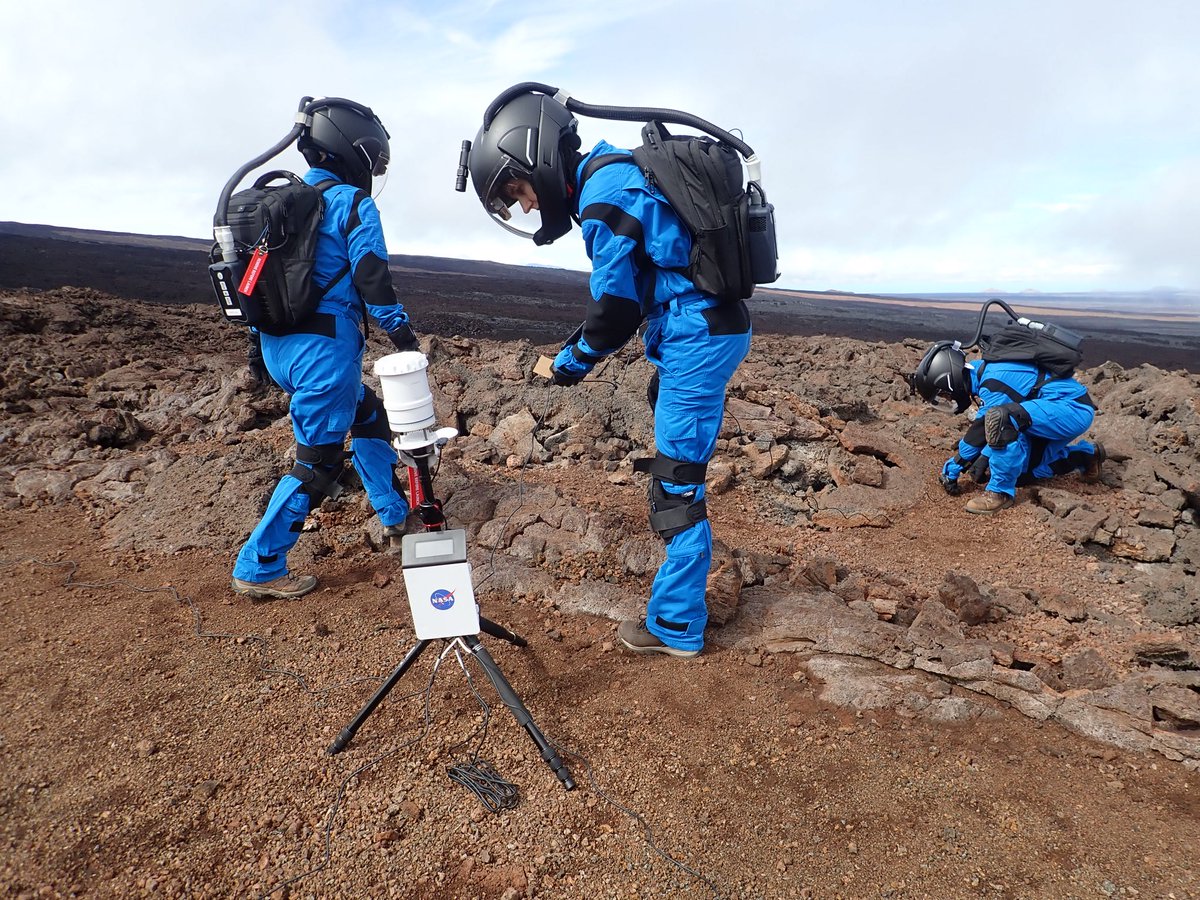 HI_SEAS's tweet photo. For the first time in five days, the atmosphere cleared enough to explore our lunar landscape, giving Ben and Karen their first steps on the Moon. That’s one small step for man, one giant leap for Karens everywhere.

@astro_michaela @astro_greaves @antenna_karen #hiseas #seleneII https://t.co/ewdHIPHmzY