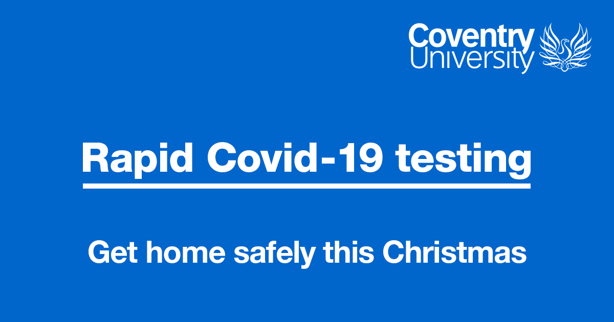 covcampus's tweet image. How can I travel home safely? 🤷‍♀️ 

We are here to help you make sure you travel home worry free and spend the festive period with your family 🎉🎅  

Find out about booking your rapid test now: bit.ly/3nPSMOg