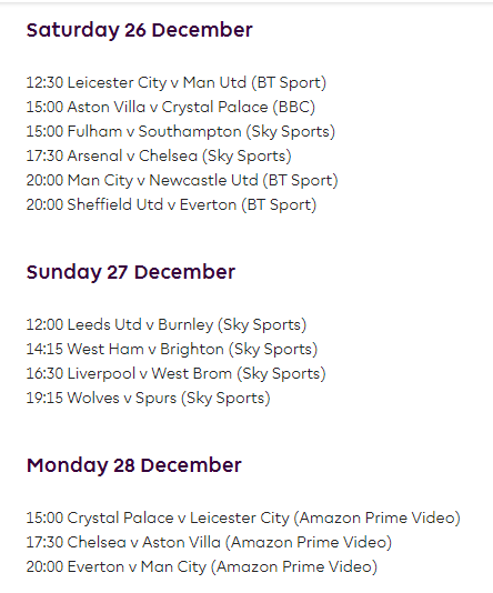 Martyn Ziegler On Twitter Christmas Fixtures Man City Chelsea Have Two Matches In Three Days Liverpool And Man Utd Get An Extra Day