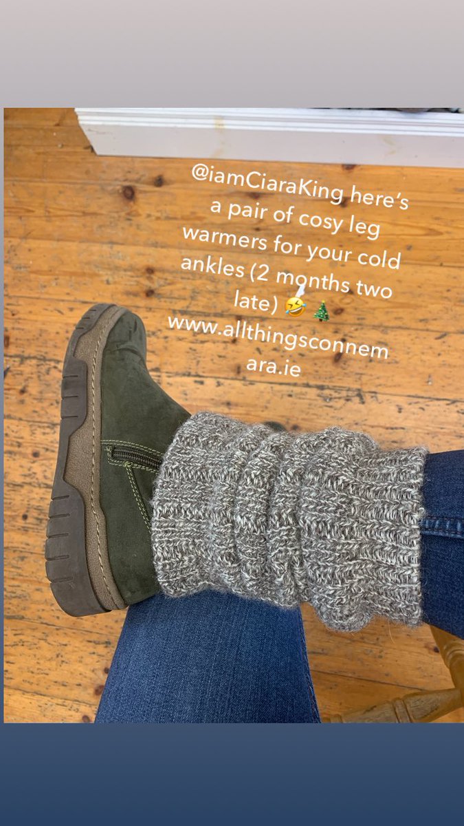 A couple of weeks ago @HateChrisGreene and @iamCiaraKing were talking about wearing wellies in the house. 🤪crazy I know. All because Ciara had cold ankle. Here’s the solution guys. Leg warmers are back. #legwarmers #Christmas2020 #shoplocalireland #loveclifden #lovelegwarmers