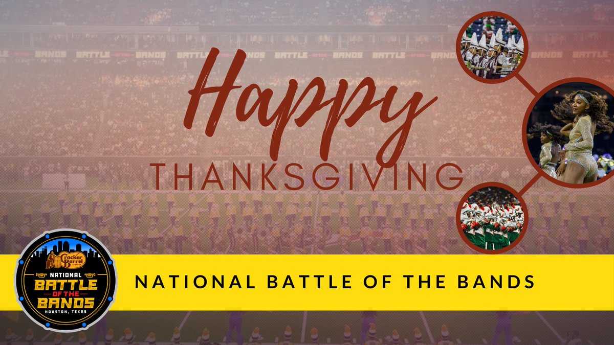 NationalBOTB's tweet photo. Happy Thanksgiving from the National Battle of the Bands &amp; our entire team. We are truly grateful for each and everyone one of you; and your continued support of our mission to celebrate &amp; raise scholarships for HBCU bands. #HappyThanksgiving⁠￼⁠  #nationalbattleofthebands https://t.co/OpY8UaXNQQ