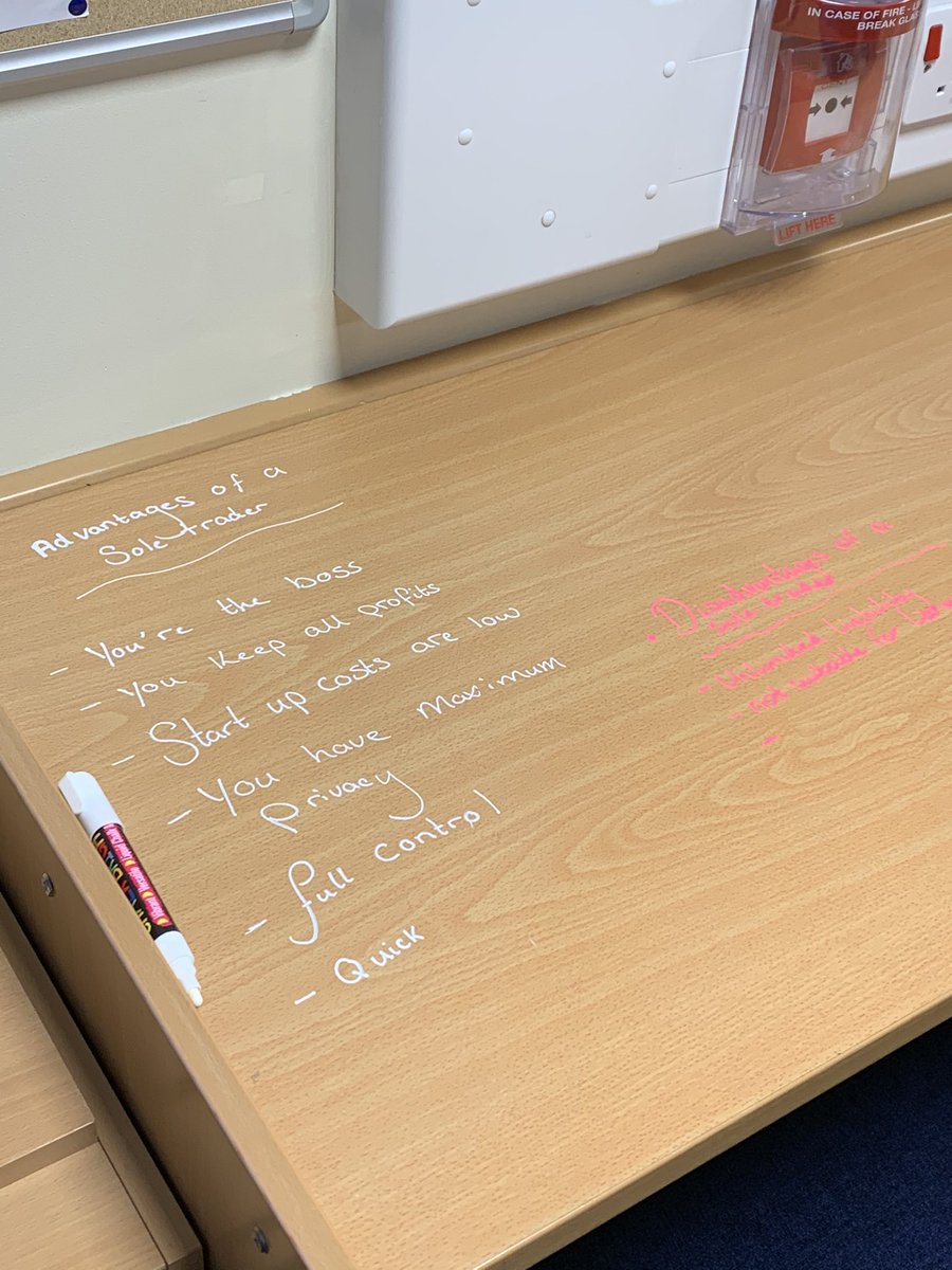 McqMiss's tweet photo. S3 Business &amp; IT loved using the chalk pens! Great way to learn the advantages and disadvantages of Types of Businesses🟣🔴🟢🔵⚪️ https://t.co/YwYBO4Xo1S